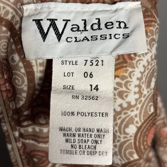 Vintage Walden Classics Paisley 3/4 - Long Sleeve Cowl Neck Dress Size 14 - Picture 5 of 13